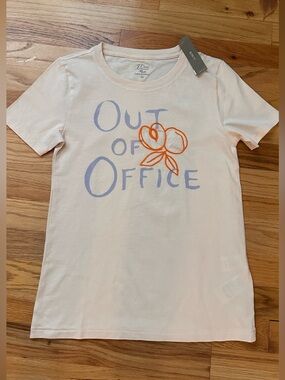 J. Crew Light Peach 'Out of Office' Graphic Tee with Lilac and Orange Print